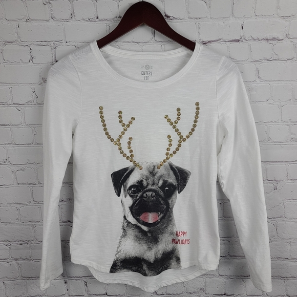 So Cutest Tee. Christmas Reindeer PUG kid's Sz relaxed 14 - Picture 1 of 13